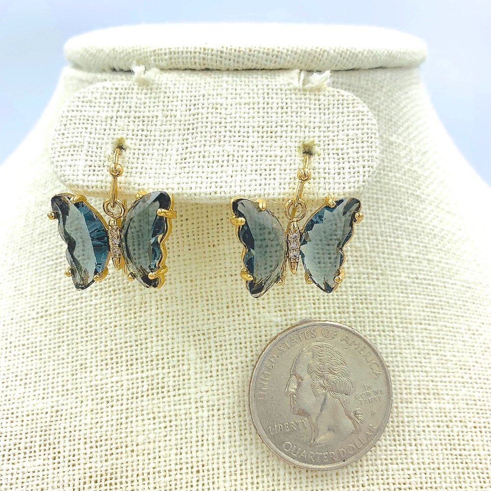 Butterfly Glass Dangle Earrings - Black